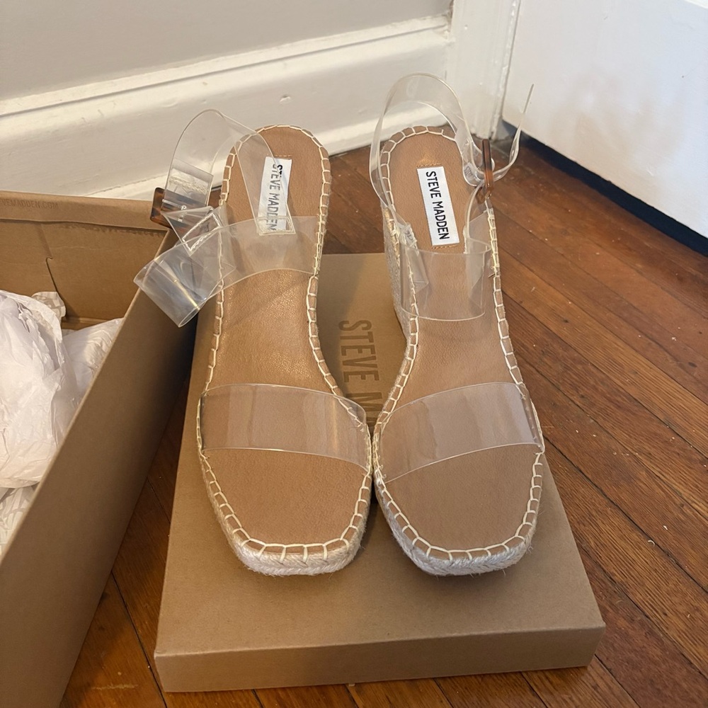 Steve Madden Clear Espadrille Wedge Sandals